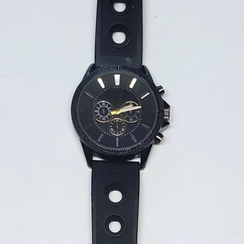 Men's FMD Black Stainless Steel Rubber Band Watch EUC - Picture 4 of 4